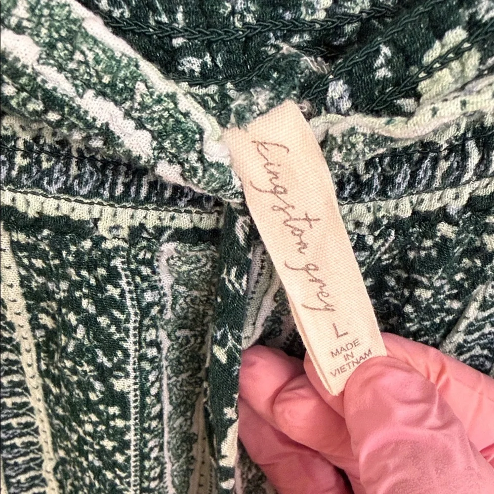 Kingston Green Patterned Wide Leg Pants - Picture 2 of 4